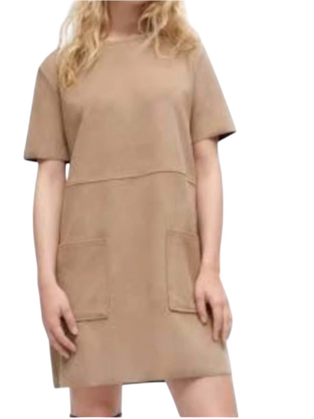 Zara Beige Short Sleeve Mini Dress